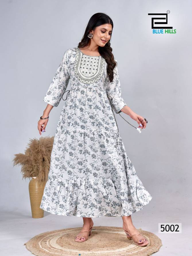 Sarfaraz Vol 5 By Blue Hills Rayon Printed Embroidery Gown Style Kurti Wholesale Online